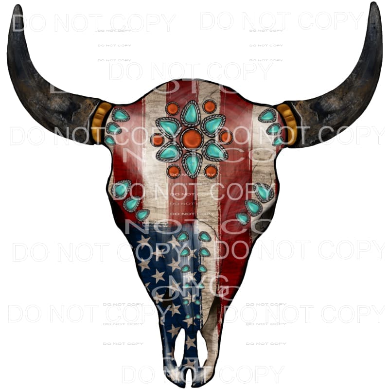 American Flag Turquoise Gemstone Bull Skull #2000 