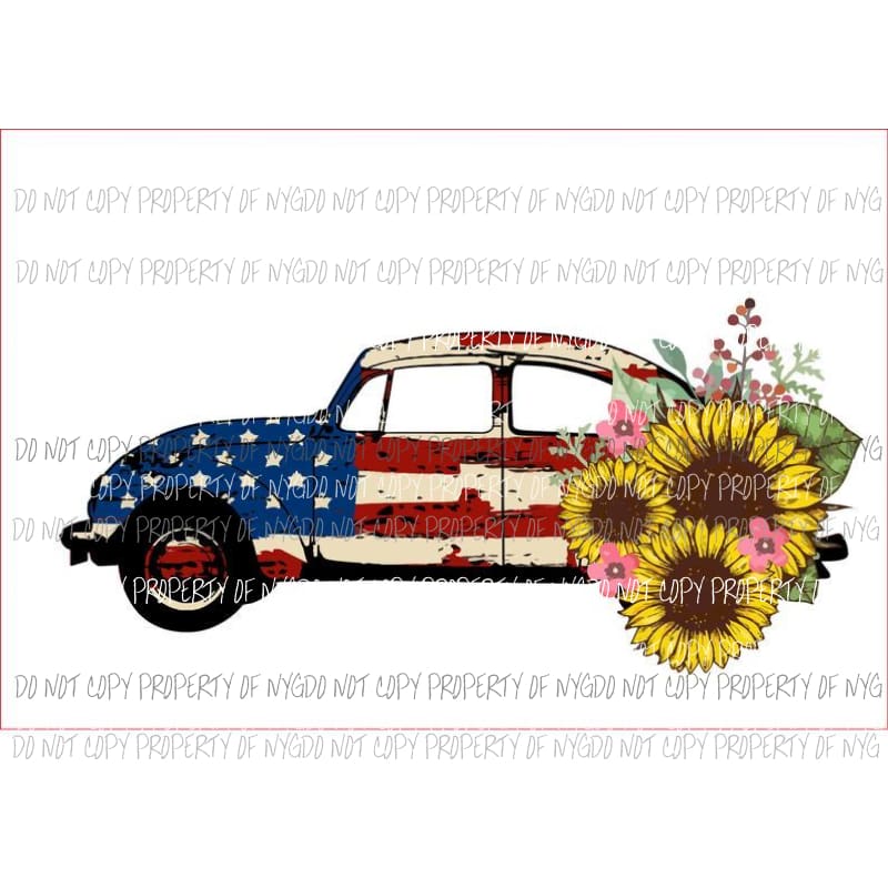 American Flag Volkswagen bug sunflowers Sublimation transfers Heat Transfer