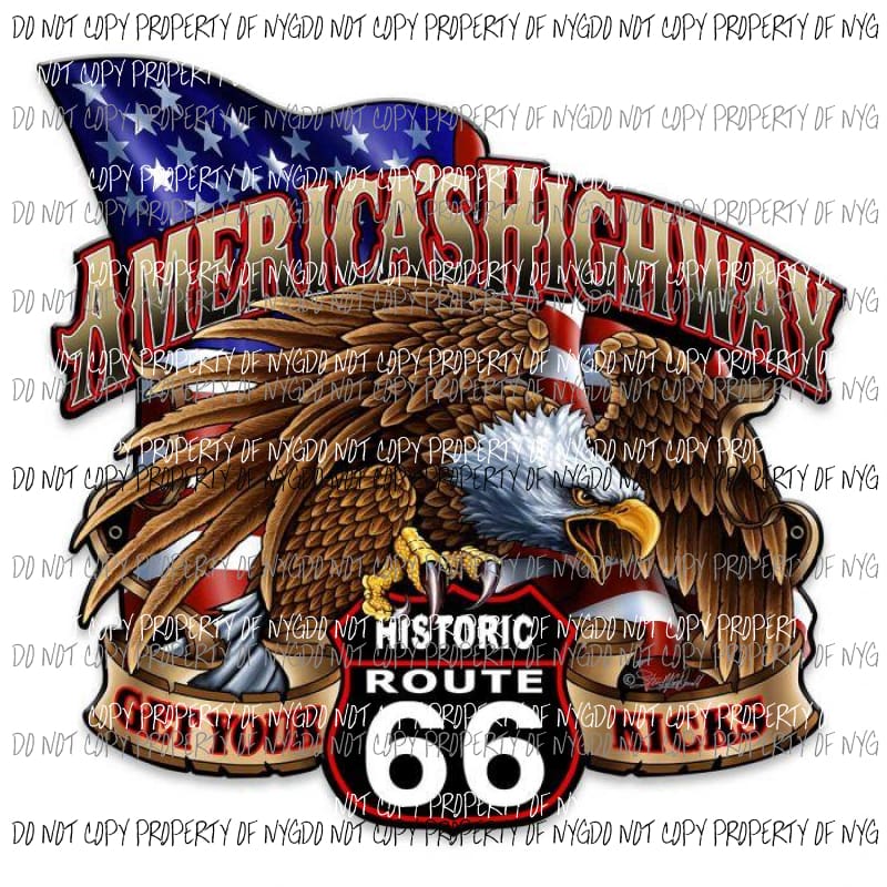 America’s Highway Get Your Kicks Route 66 eagle flag Sublimation transfers Heat Transfer