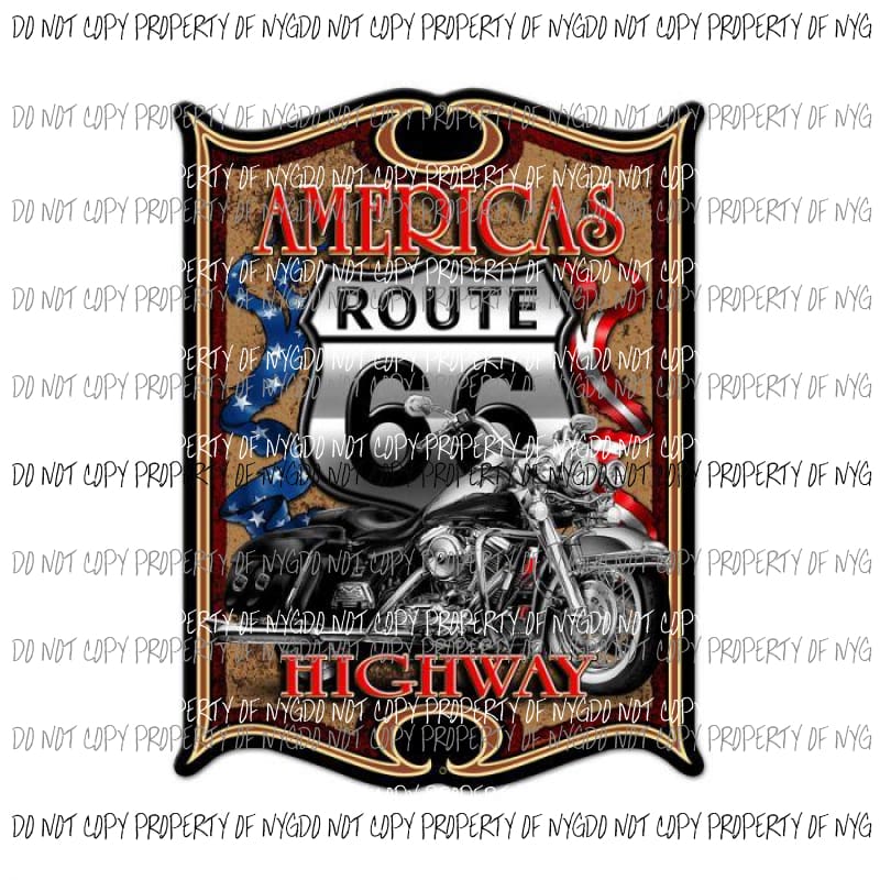 America’s Highway Route 66 sign motorcycle Sublimation transfers Heat Transfer