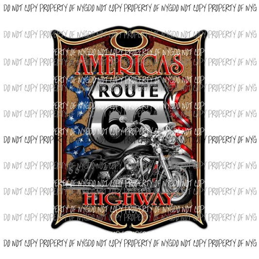 America’s Highway Route 66 sign motorcycle Sublimation transfers Heat Transfer