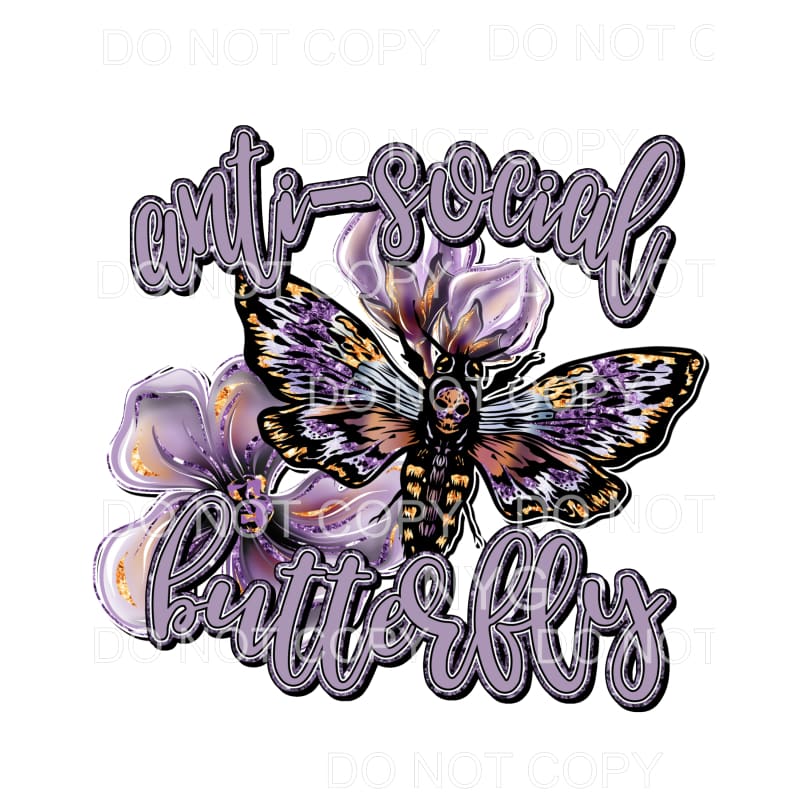 Anti Social Butterfly Purple Flowers Sublimation transfers -