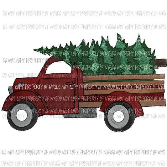Antique Truck red Christmas Tree # 1 Sublimation transfers Heat Transfer