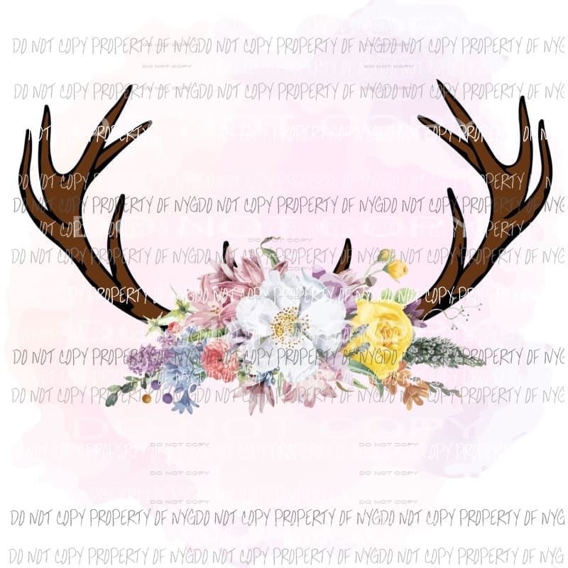 Antlers with flowers watercolor background Sublimation transfers Heat Transfer