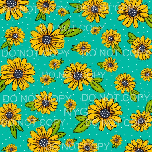 Aqua Daisies Sheet Sublimation transfers - Heat Transfer