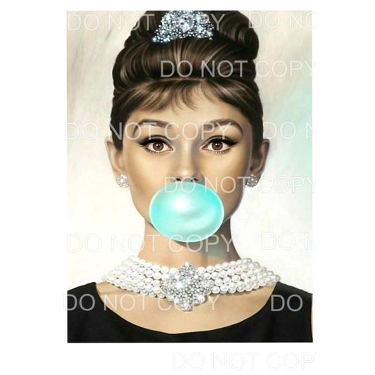 Audrey Hepburn blowing bubble tiffany Sublimation transfers 