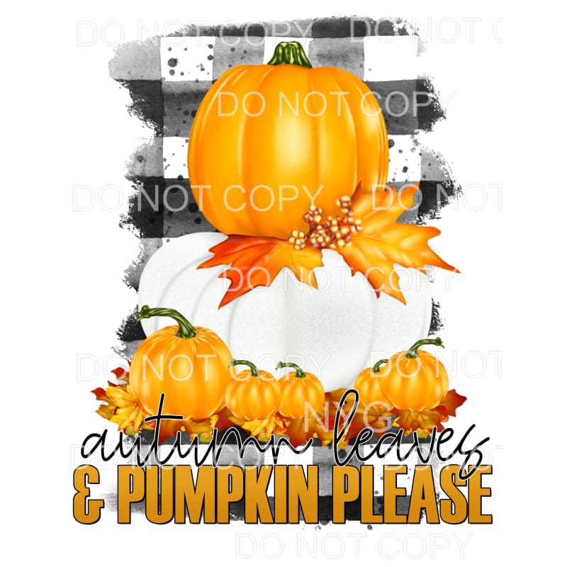Autumn Leaves & Pumpkin Please Orange White Plaid Background
