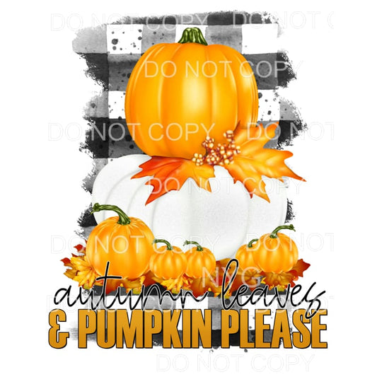 Autumn Leaves & Pumpkin Please Orange White Plaid Background