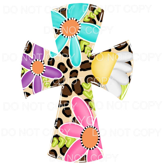 Aztec Cross Leopard Flowers Sublimation transfers - Heat 