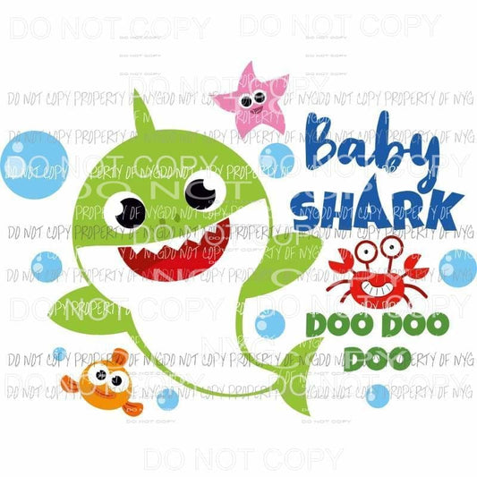 Baby Shark Green Sublimation transfers Heat Transfer