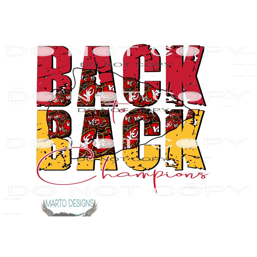 back to back Chiefs Superbowl 5 Sublimation transfers