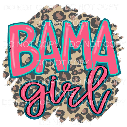 Bama Girl Leopard Background Pink Teal Alabama #1339 