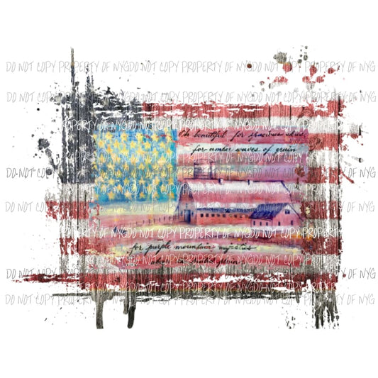 Barn Flag Oh Beautiful for spacious skies Sublimation transfers USA America Heat Transfer
