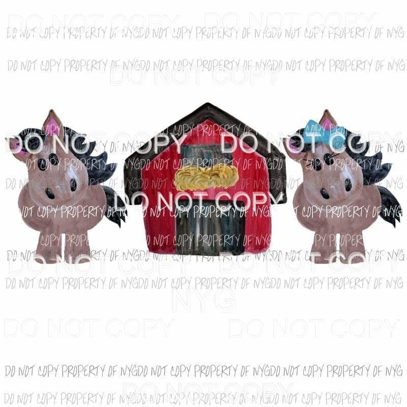 Barn Horse Trio farm Sublimation transfers Heat Transfer