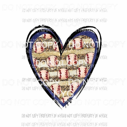 Baseball Heart Blue Stripe leopard Sublimation transfers Heat Transfer