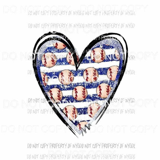 Baseball Heart Blue Stripe Sublimation transfers Heat Transfer