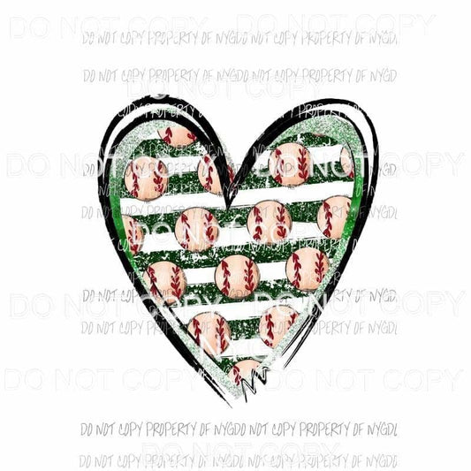Baseball Heart Green Stripe Sublimation transfers Heat Transfer
