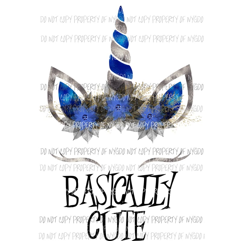 Basically Cute unicorn ears blue kids Sublimation transfers Heat Transfer