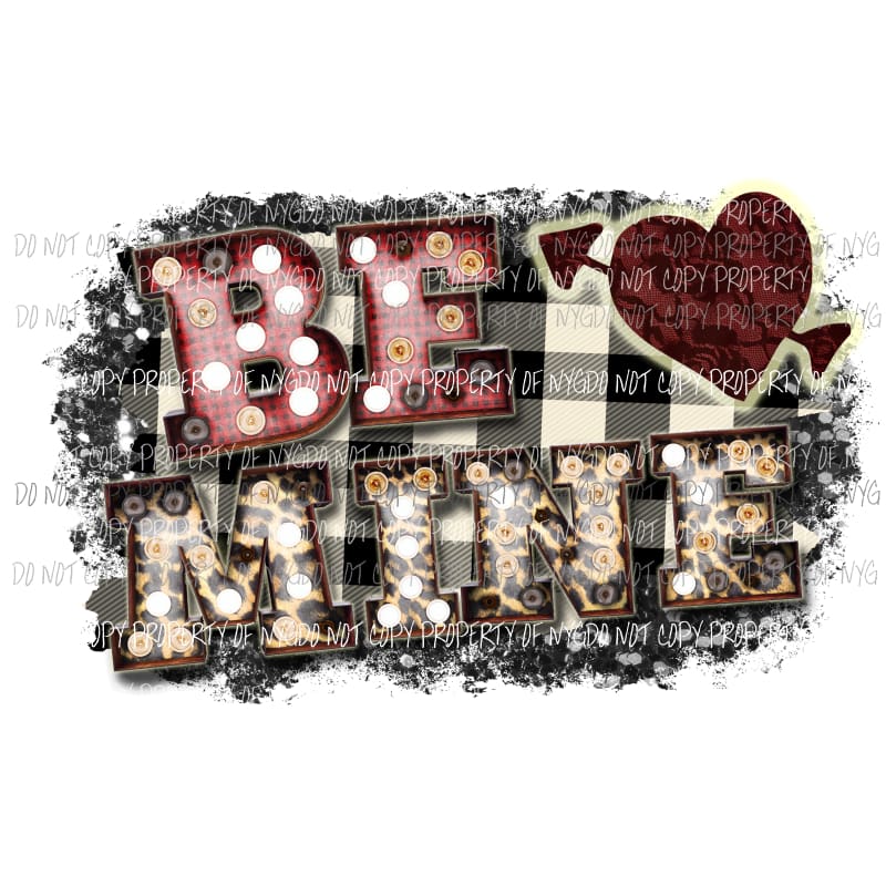 BE MINE #1 black buffalo plaid heart marquee lights Sublimation transfers Heat Transfer