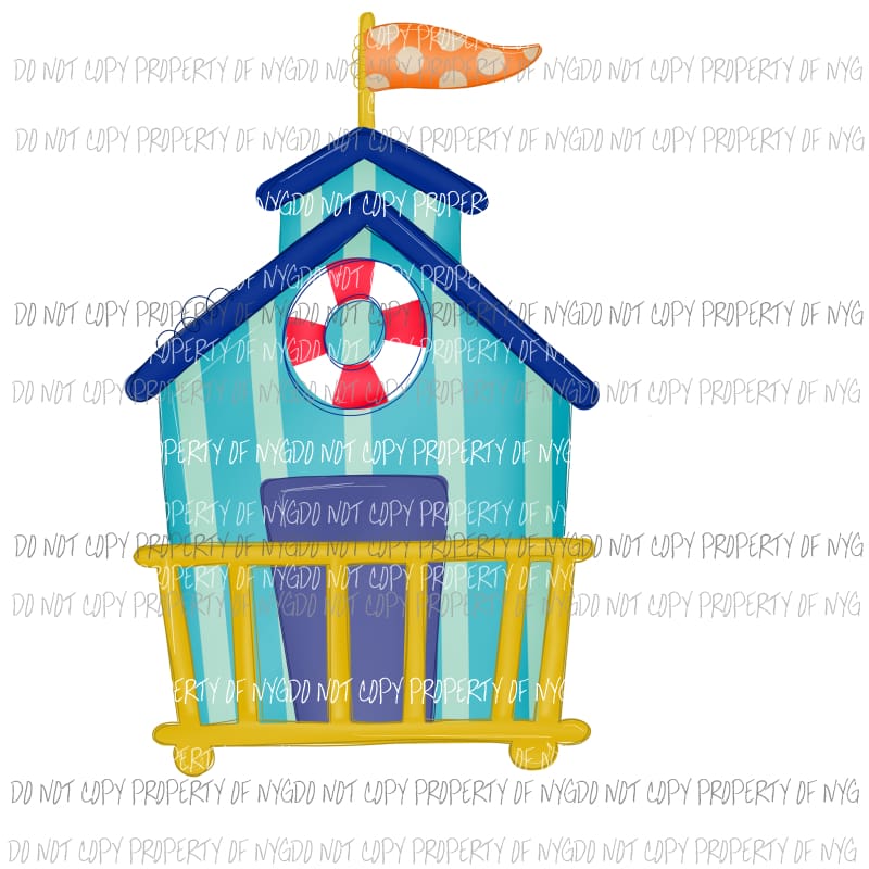 Beach Lifeguard Stand orange flag blue stripes Sublimation transfers Heat Transfer