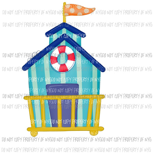Beach Lifeguard Stand orange flag blue stripes Sublimation transfers Heat Transfer