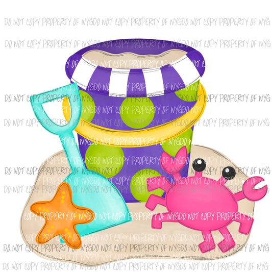 Beach Sand Pail #2 girl pink crab Sublimation transfers Heat Transfer