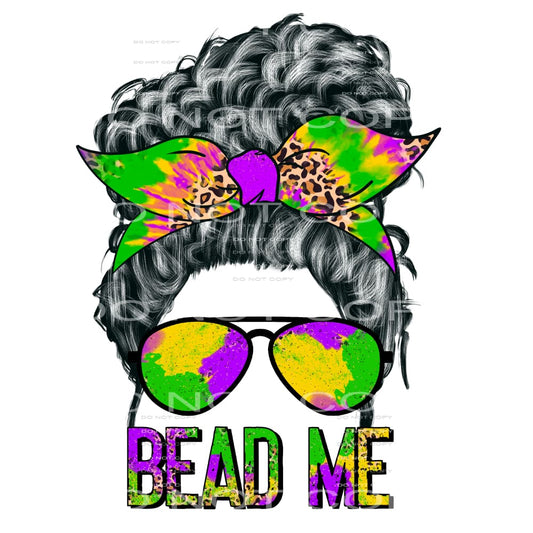 Bead Me Messy Bun Curly Mardi Gras #2483 Sublimation 