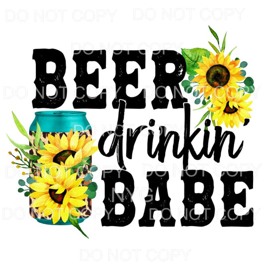 Beer Drinkin Babe Leopard Sunflowers Sublimation transfers -