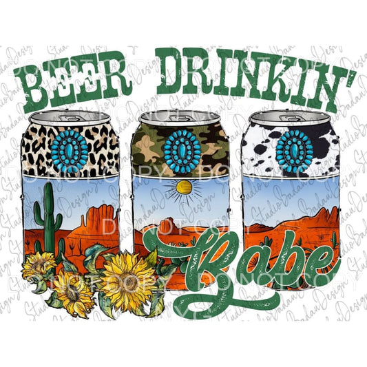 Beer Drinkin Babe Sunflowers Desert Cans Leopard Camo 