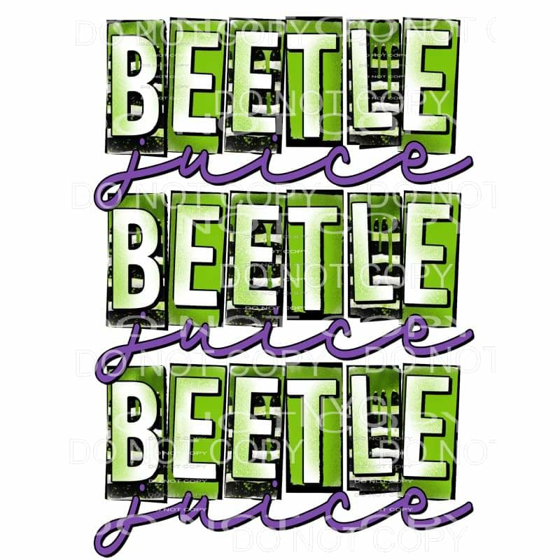 Beetle Juice Purple Green Black Stripes Block Letters 