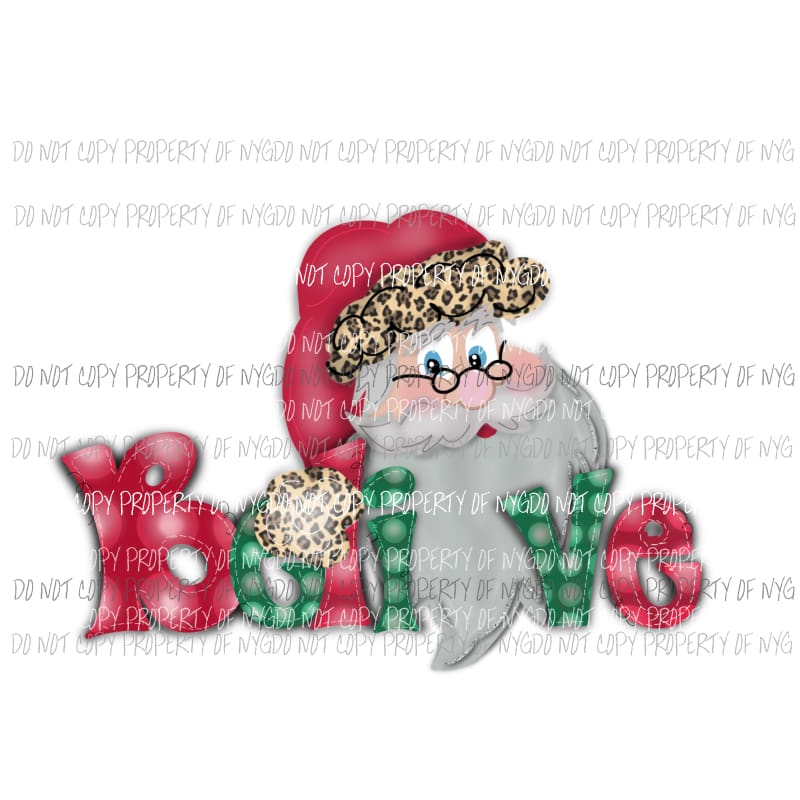 BELIEVE Red Santa Sublimation transfers Heat Transfer