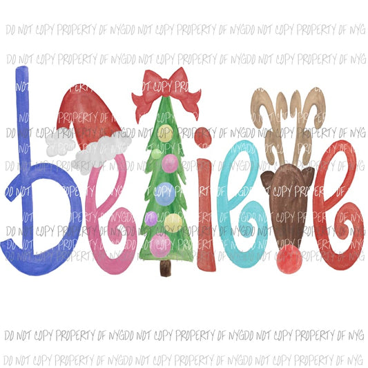 Believe watercolor - Christmas Sublimation transfers Heat Transfer