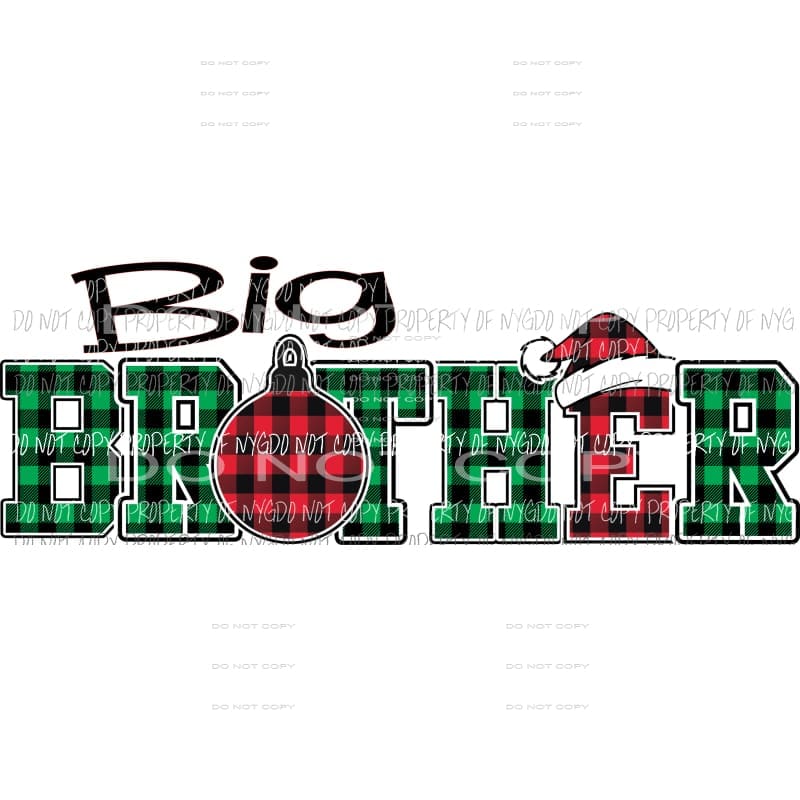BIG BROTHER buffalo plaid ornament santa hat Sublimation transfers Heat Transfer