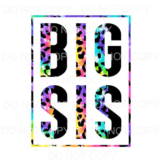 Big Sis Half Leopard Tie Dye Framed Sublimation transfers - 