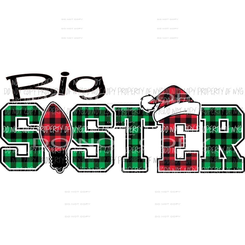 BIG SISTER buffalo plaid bulb santa hat Sublimation transfers Heat Transfer