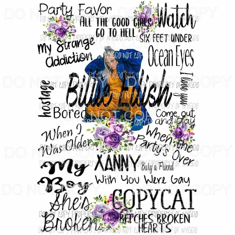 Billie Eilish songs music Sublimation transfers Heat Transfer