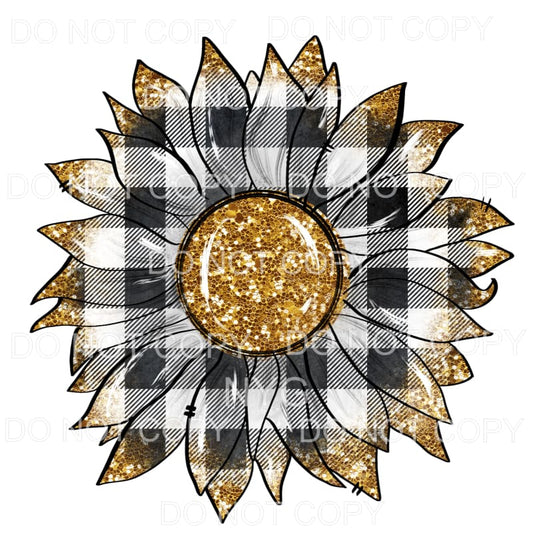 Black and White Plaid Gold Sunflower Sublimation transfers -