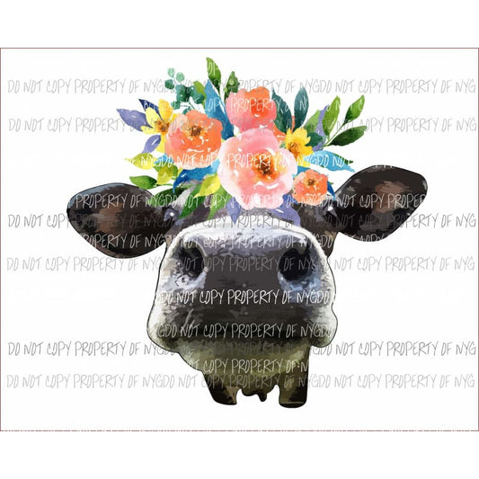 Black Cow nose view flowers watercolor Sublimation transfers Heat Transfer