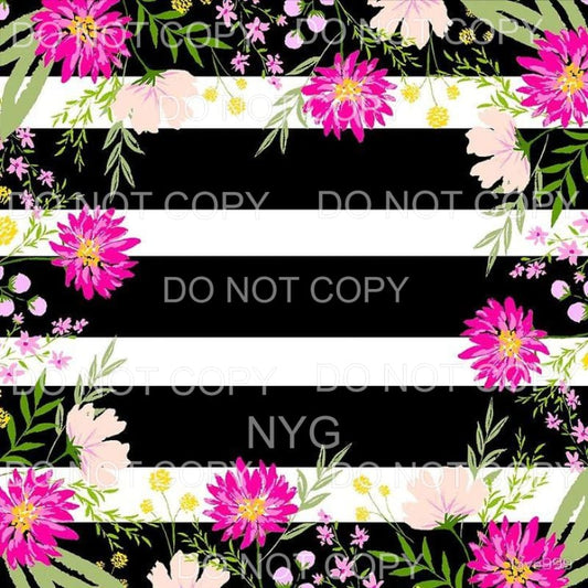 Black White Stripes Pink Flowers Sheet Sublimation transfers
