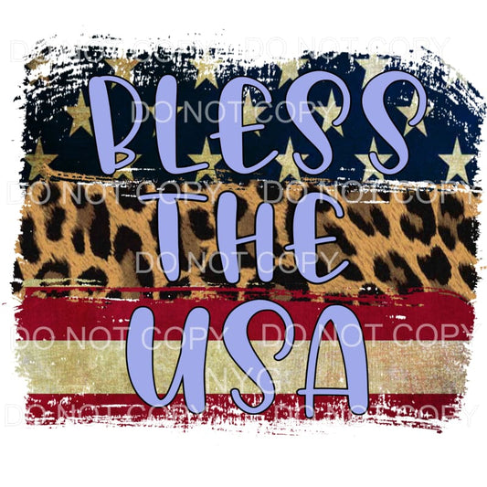 Bless The USA Flag Leopard Distressed Sublimation transfers 