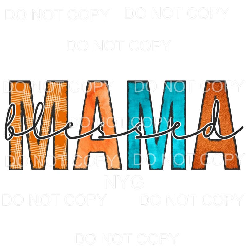 Blessed Mama Orange Plaid Blue #787 Sublimation transfers - 