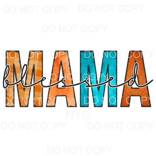 Blessed Mama Orange Plaid Blue #787 Sublimation transfers - 