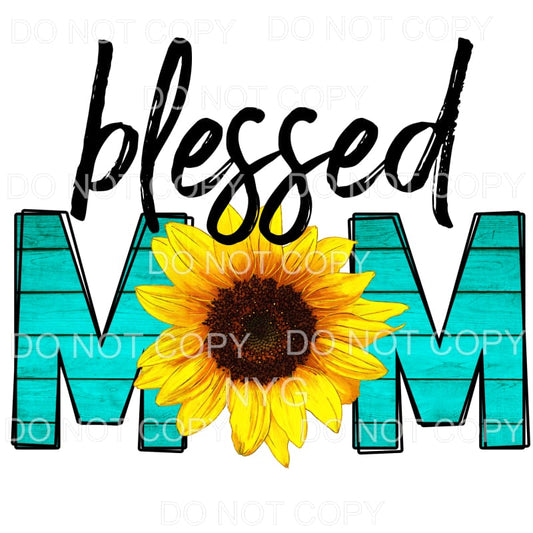 Blessed Mom Aqua Wood Sunflower Sublimation transfers - Heat