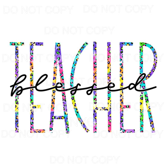 Blessed Teacher Skinny Tie Dye Leopard Sublimation transfers