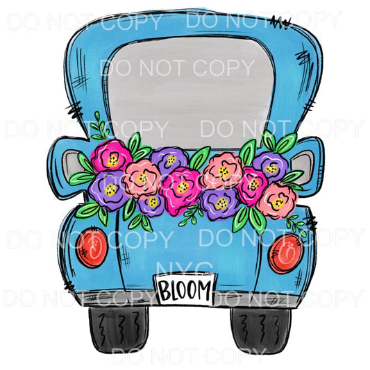 Bloom Blue Vintage Truck Floral Sublimation transfers - Heat