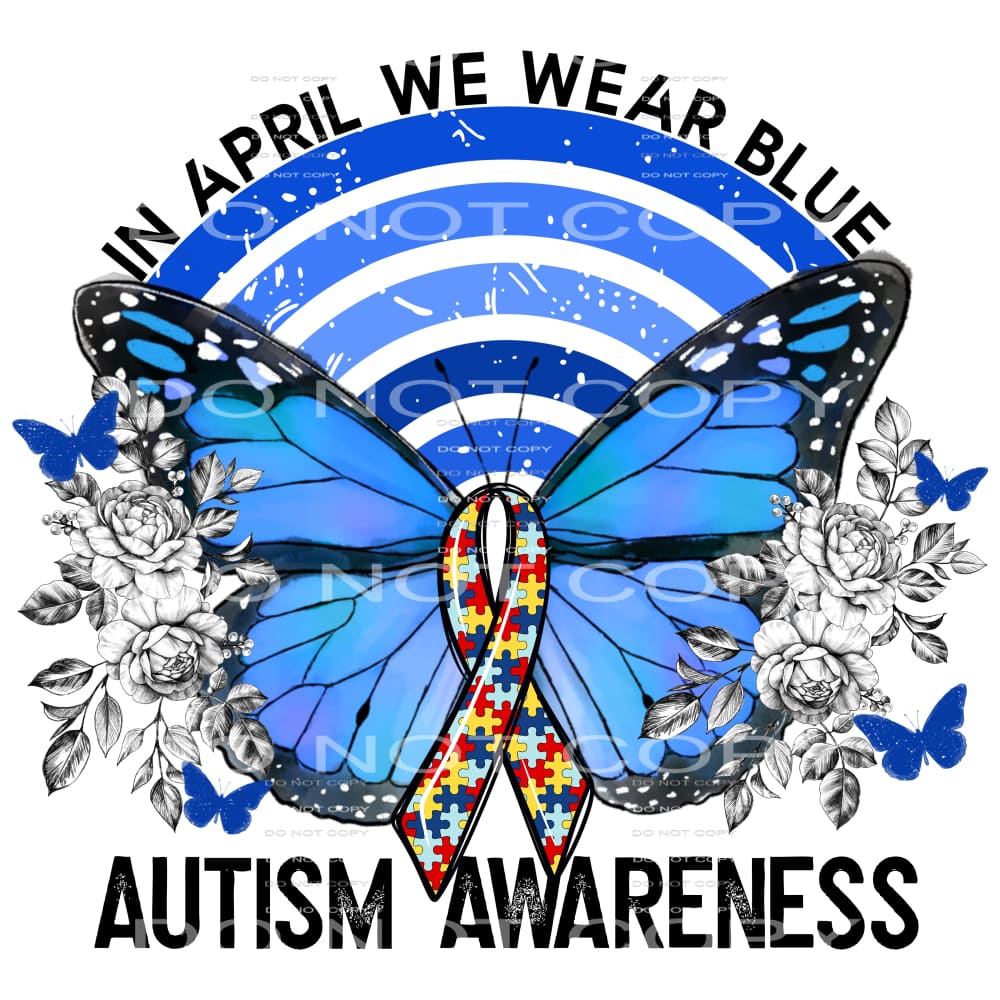 Blue Butterfly Autism Awareness #4242 Sublimation transfers