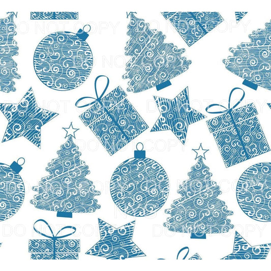 Blue Christmas Ornaments Gifts Trees Sheet Sublimation 