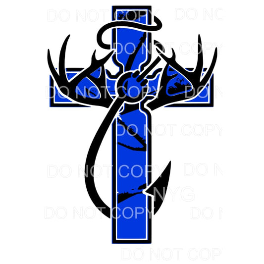 Blue Cross Deer Fishing Hook Sublimation transfers - Heat 