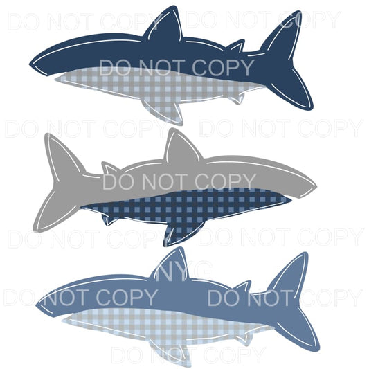 Blue Grey Shark Trio Stacked Sublimation transfers - Heat 