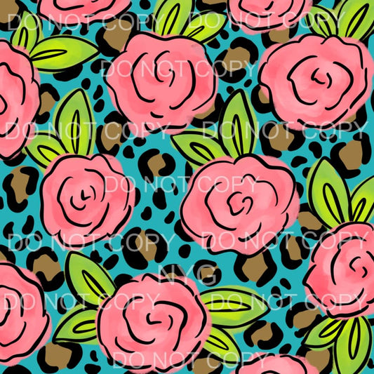 Blue Leopard Pink Floral Sheet Sublimation transfers - Heat 